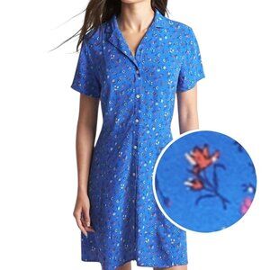 Gap Blue Floral Button Front Fit & Flare Dress Viscose Medium
